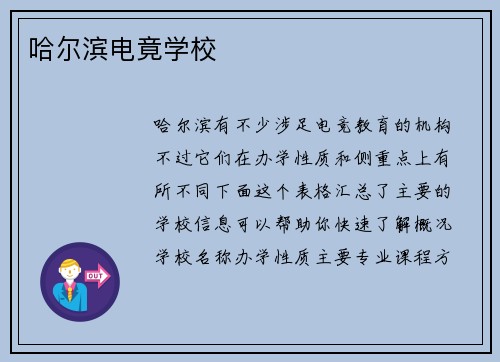 哈尔滨电竟学校